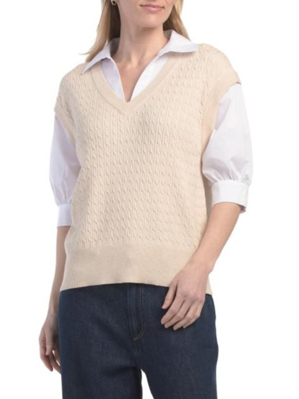 MARLED V-neck Elbow Sleeve Poplin Vest